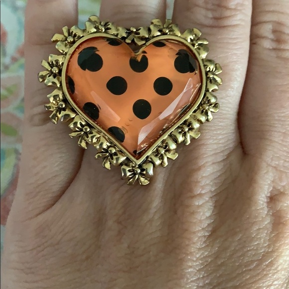Betsey Johnson Jewelry - Betsy Johnson Pink Poka Dot Heart Ring